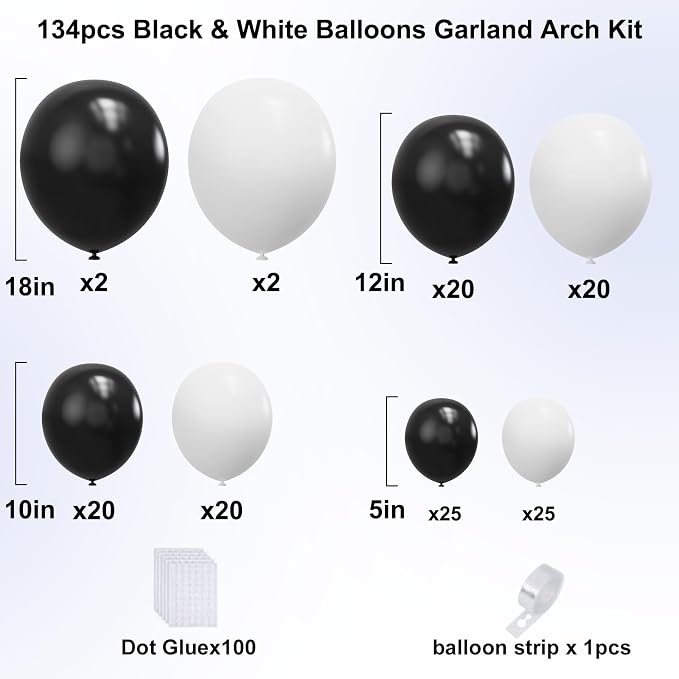 YMSZ Black and White Balloons Arch Kit - Image 2