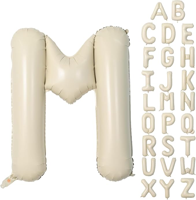 Cream M Letter Balloons, 40 Inch Letter M Balloon Beige, Helium Custom Letter by Dagelar
