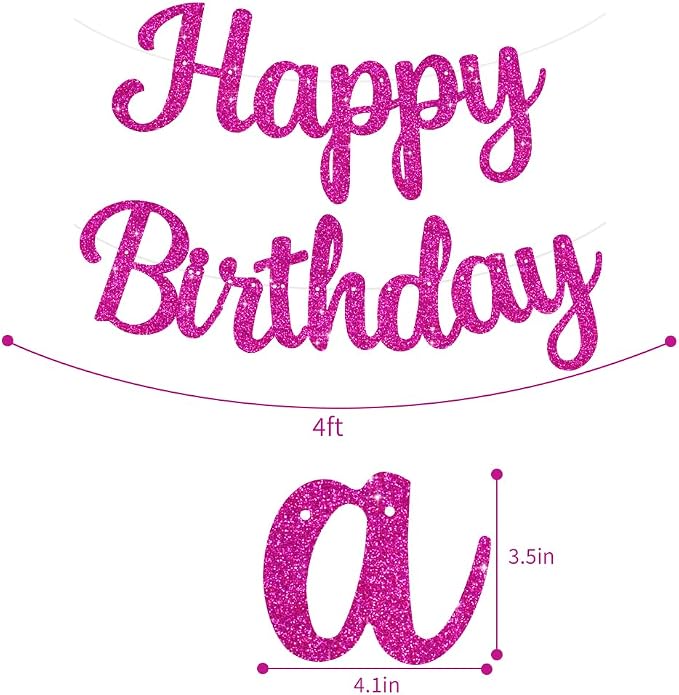 BEISHIDA Glitter Hot Pink Happy Birthday Banner Party Decoration NO DIY | - Image 2