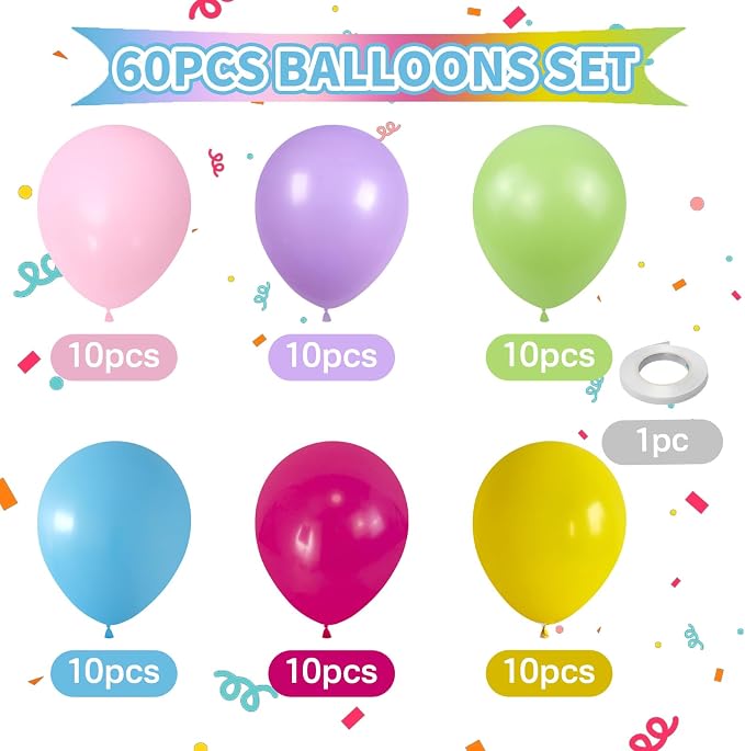 Colorful Rainbow Balloons Assorted Pink Blue Yellow Green Balloons 60PCS 12INCH - Image 4
