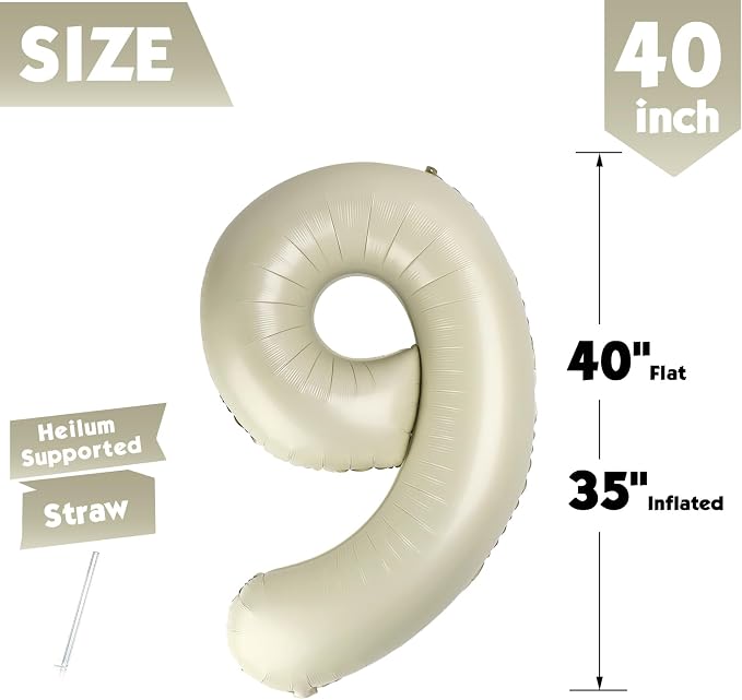 40 Inch Cream Number 9 Balloon Birthday Party Decorations - Image 5