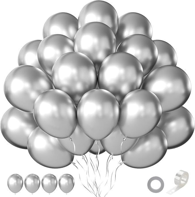 Silver Balloons 12 Inch 60 Pcs Metallic Silver Latex Balloons by Searchbyoccasioncolorsize