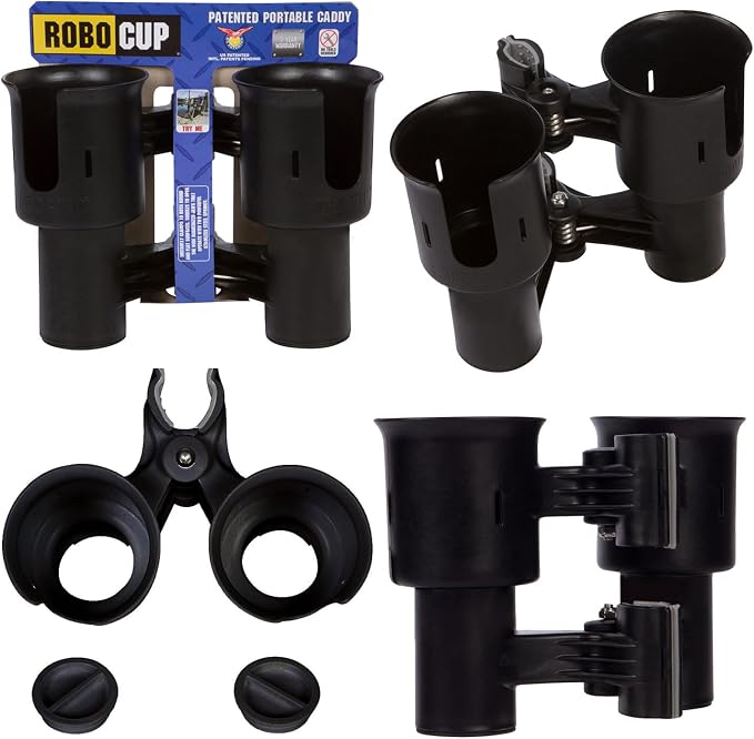 Patented Clamp On Boat Cup Holder |Multifunction Dual Drink Caddy by RoboCup