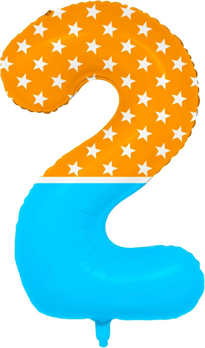 40 Inch Orange Blue Number 2 Balloon, Bow Tie Glasses Design by Unknown