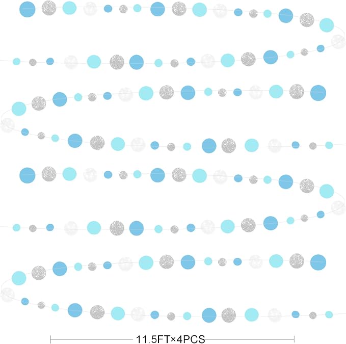 Dusty Blue Silver White Polka Dots Garland Hanging Paper Circle Dot Streamer - Image 2