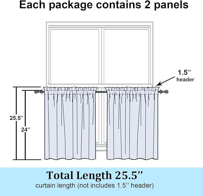 Simplebrand Sheer White Kitchen Curtains 24 Inch Length Tier Curtains 2 Panels - Image 2