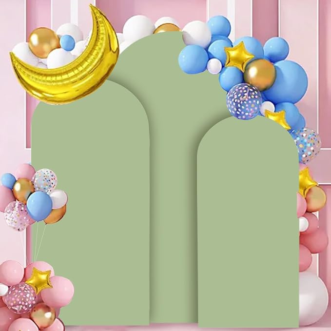 FANPROMS Arch Cover Set of 3 Sage Green Arch Cover Spandex Arch Backdrop Cover - Image 5