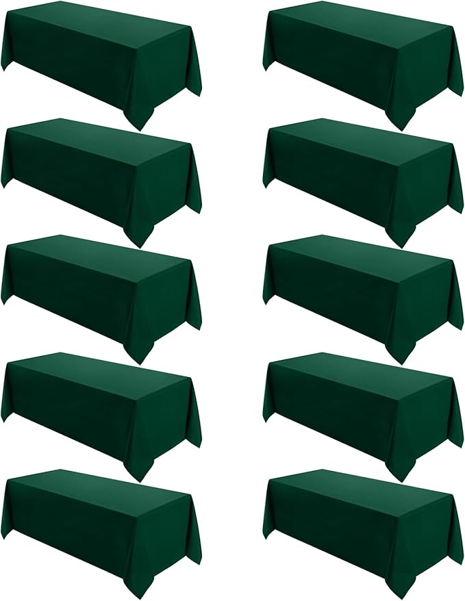 VidaFete Tablecloth 10 Pack 90 * 132inch Rectangle Table Cloth Polyester, Stain Wrinkle Resistant Polyester Dining Table Cover for Kitchen Dinning Party Wedding Rectangular Buffet Decoration(Green)