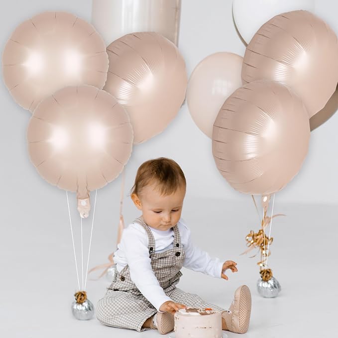 20 Pcs Beige White Round Shaped Balloons, 18 Inch Round Foil Balloon, Giant - Image 4