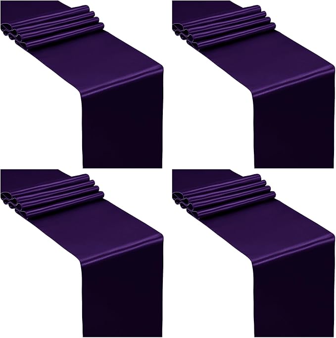 SiinvdaBZX 4 Pcs Purple Satin Table Runner 12 x 108 inches Long | Bright Smooth by SiinvdaBZX