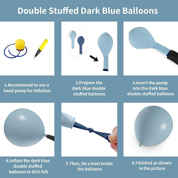 Double Dusty Blue Stuffed Balloons Different Size 115Pcs 5/10/12/18" Slate Blue - Image 3