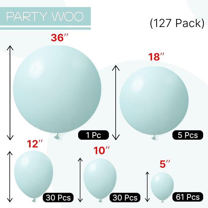 PartyWoo Teal Balloons 127pcs Turquoise Latex Balloons Different Sizes | 36 18 - Image 6