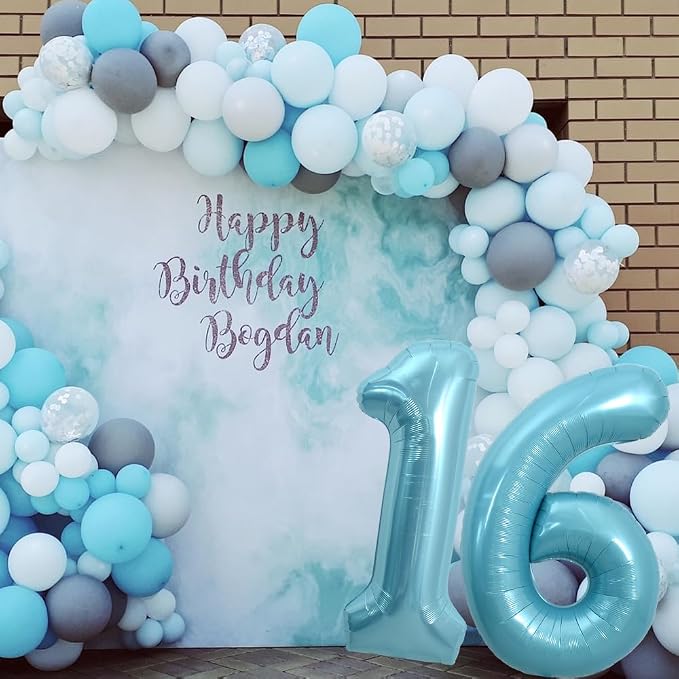 TONIFUL 40 Inch Light Blue Large Numbers Balloons Number 16 Helium Balloons - Image 6