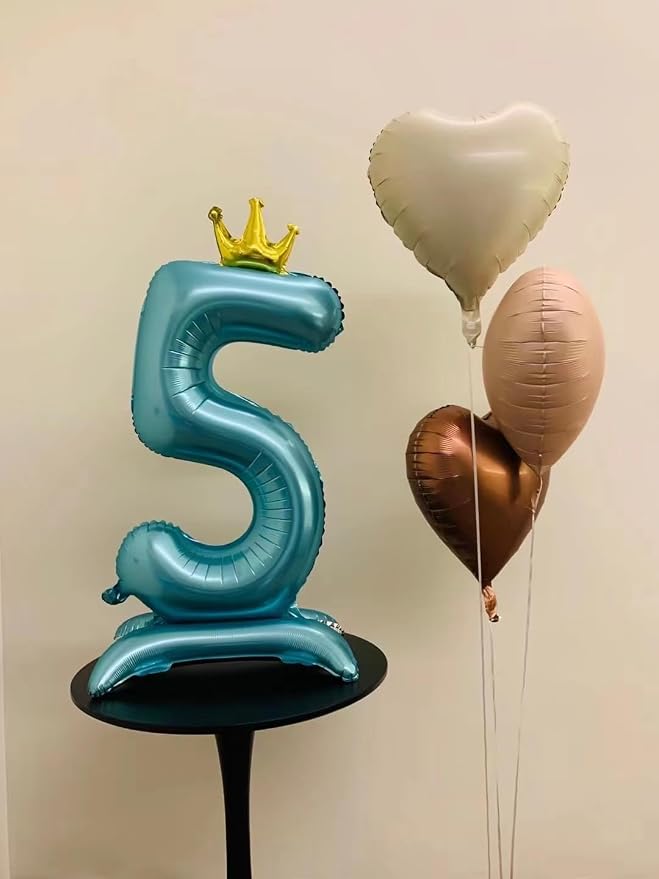 Blue Crown Number 5 Foil Balloon Standing Blue digital 5 Foil Balloon | - Image 5