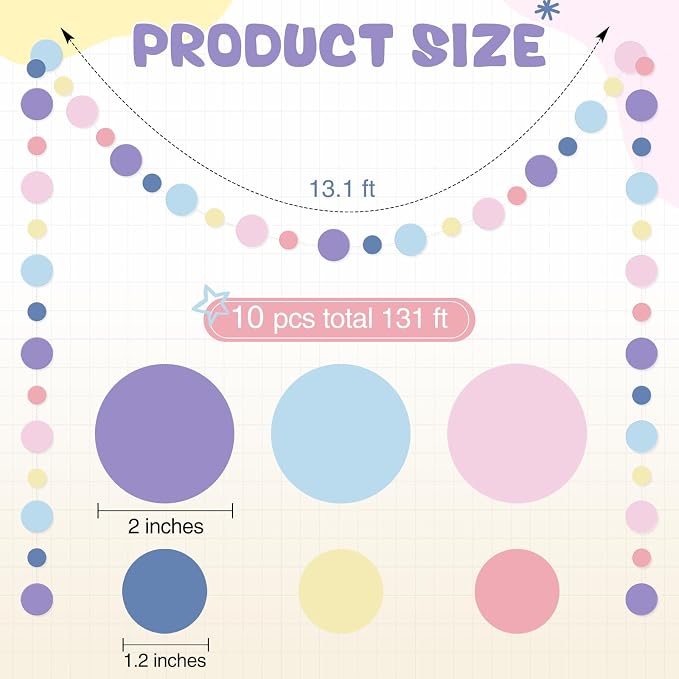 Outus 10 Pieces Colorful Circle Garland Banner Hanging Paper Dot Decorations - Image 2
