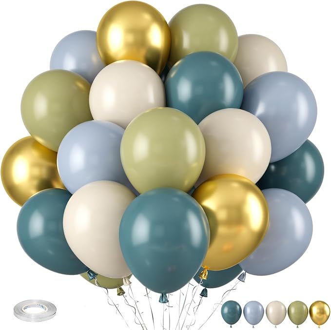 Dusty Blue Green Balloon, Sage Green and Retro Blue Balloons, Sand White by Paready