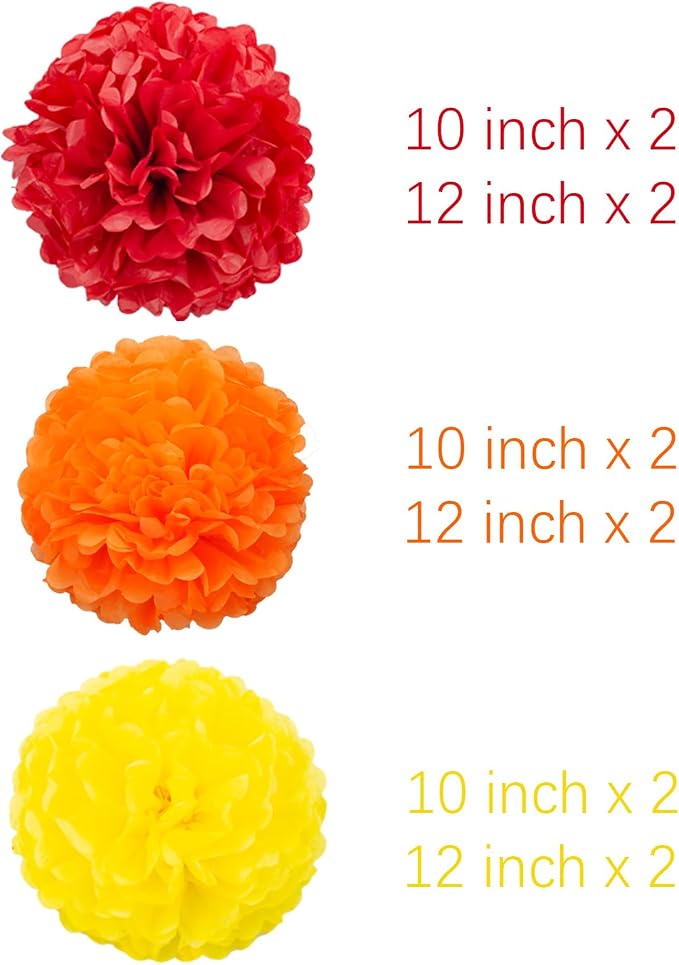 Red Orange and Yellow Tissue Pom Poms Paper Kit DIY Decorative Flowers Ball - Image 3