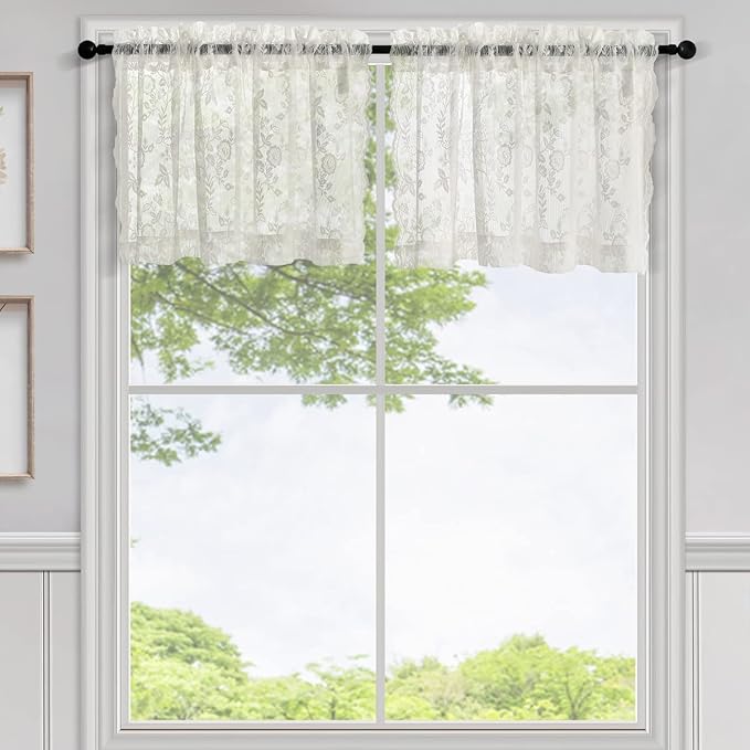FINECITY Vintage Lace Valance for Windows, Country Rustic Floral Embroidered - Image 8