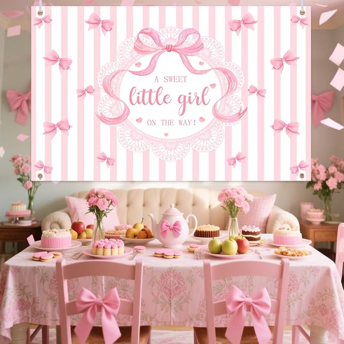 AIBIIN A Sweet Little Girl is on The Way Photography Background Pink Bow Girls - Image 5