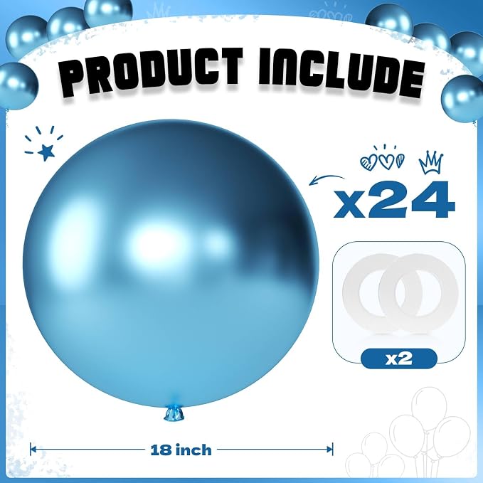 Metallic Blue Balloons 18 Inch 24 Pack Matte Helium Latex Round Balloons - Image 2