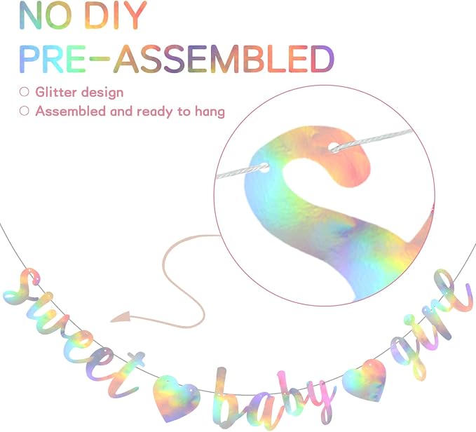 BEISHIDA Pre-Strung Iridescent Girl Baby Banner Baby Shower Decor | NO DIY - Image 2
