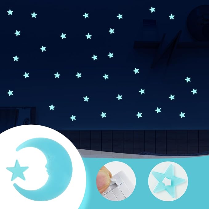 100 Stars and 1 Moon Glow in The Dark Luminous Fluorescent 3D Plastic Glow - Image 3