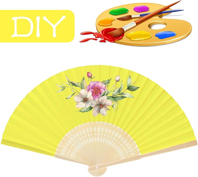 FEPITO 20 Pieces Handheld Yellow Paper Fan Paper Folding Fans - Image 4