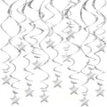 30 Pcs Silver Star Hanging Swirls, Spiral Ceiling Streamers by PARTVON