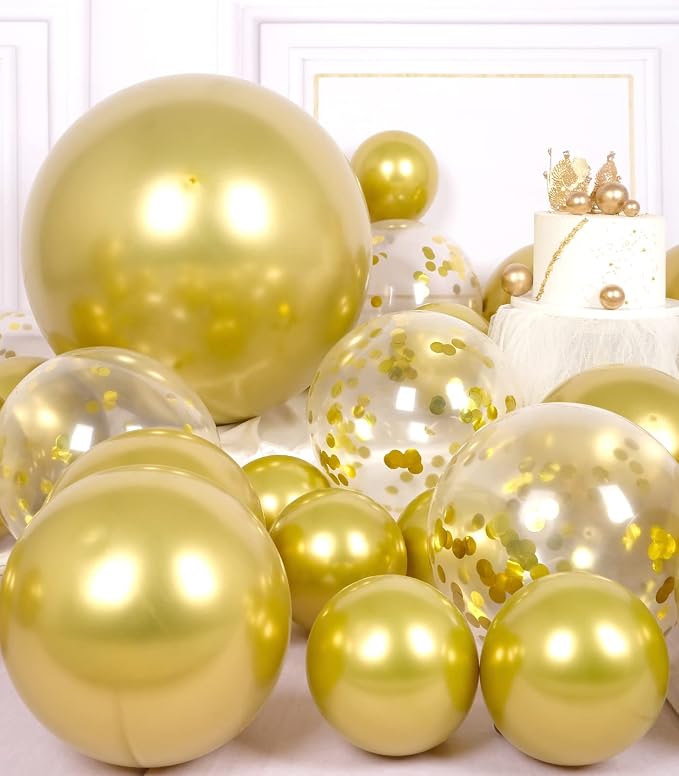 AULE 100Pcs Metallic Gold Balloons 18/12/10/5 Inch Different Sizes | Chrome - Image 5