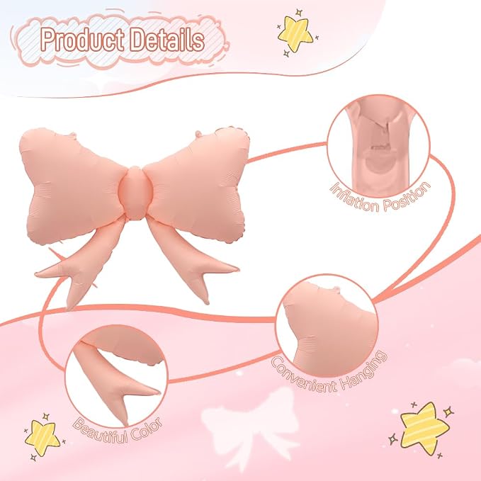 4pcs Jumbo Oversized Ribbon Balloons Coquette Bow Balloons Bow Party Coquette - Image 5