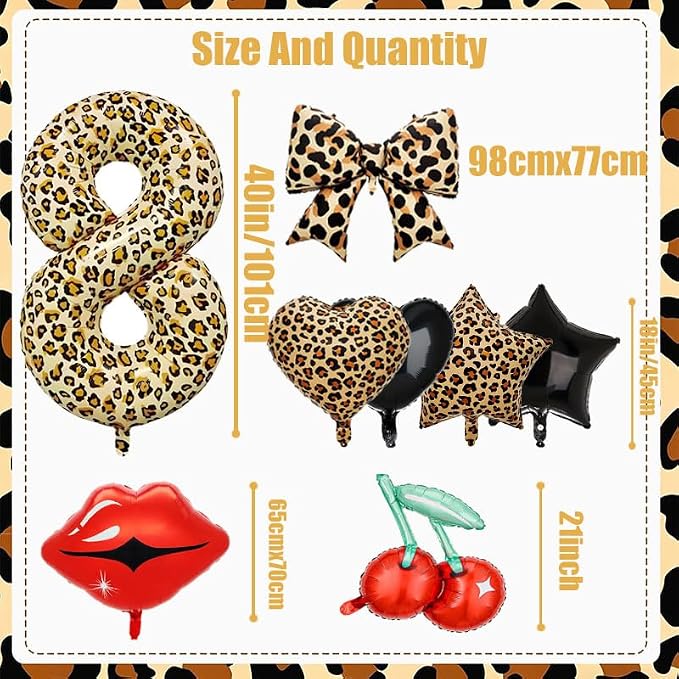 Leopard Print Bow Balloons Birthday Decorations 40Inch Cheetah Number 8 Foil - Image 2