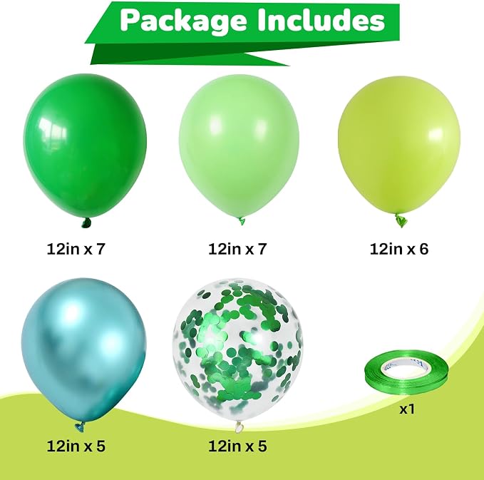 Green Balloons Different Shades Dark Emerald Hunter Forest Lime Metallic Green - Image 2