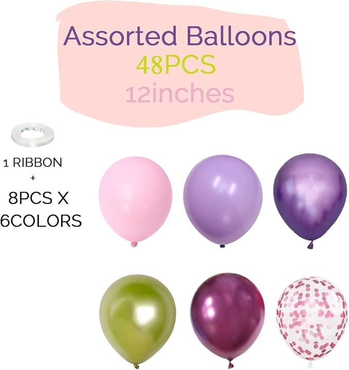 Light Pink Purple Green Balloons Birthday Party Decorations-48Pcs 12inch - Image 4