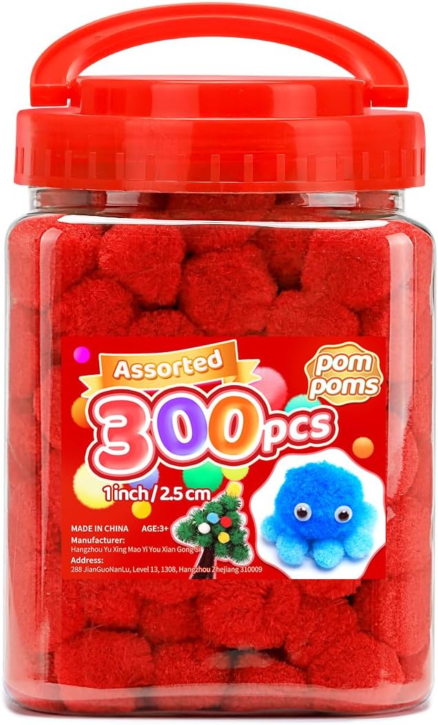 Iooleem Red Pom Poms, Pom Poms for Arts and Crafts, Pom Pom Balls, Craft Pom by IOOLEEM