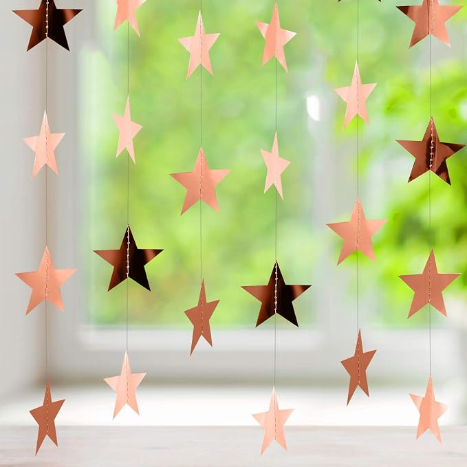 Patelai 130 ft Star Garland Banner Decor, Rose Gold - Image 3
