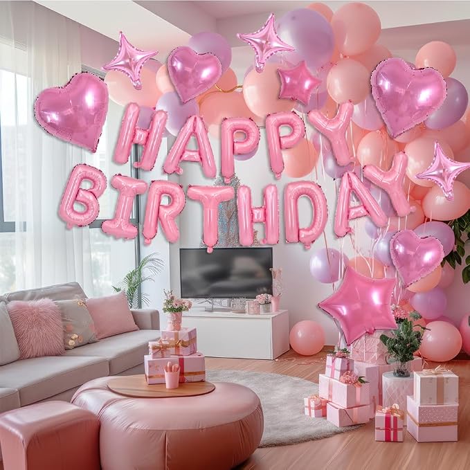 TONIFUL 35Pcs Pink Birthday Decorations Kit 16 Inch Happy Birthday Balloon | 16 - Image 3