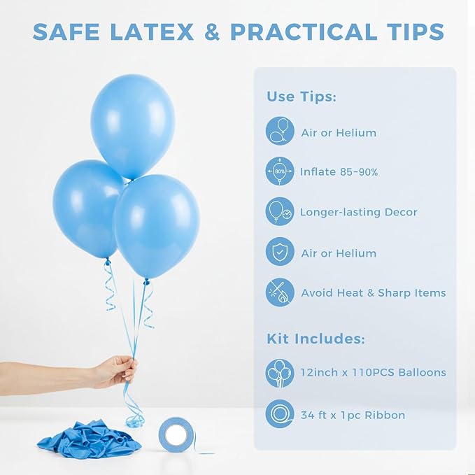 LOVESTOWN 110 PCS Light Blue Balloons, 12 Inch Bright Light Blue Latex | - Image 7