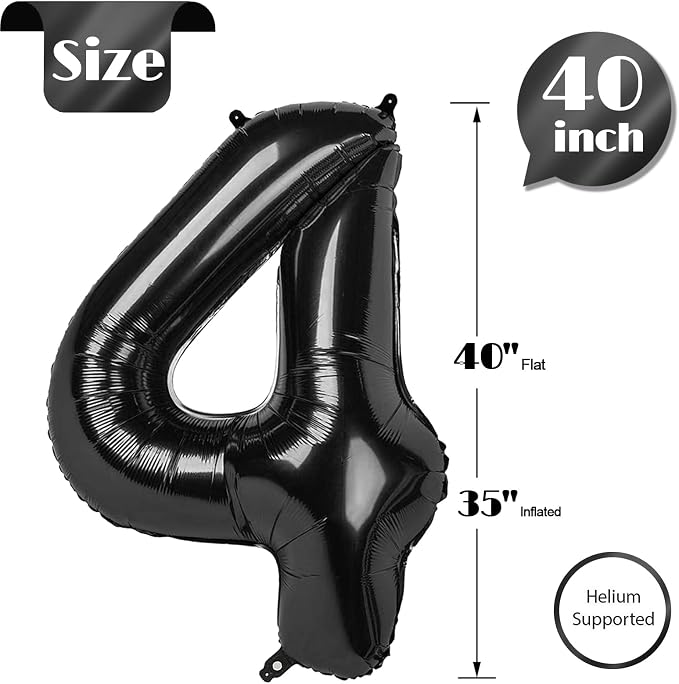 Black Number 4 Balloon 40 Inch, 4th Birthday Party Decorations Men Women | Foil - Image 4