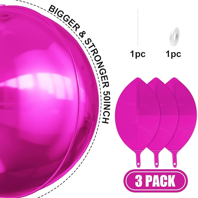 50 Inch Giant Hot Pink Round Foil Balloons - Image 2