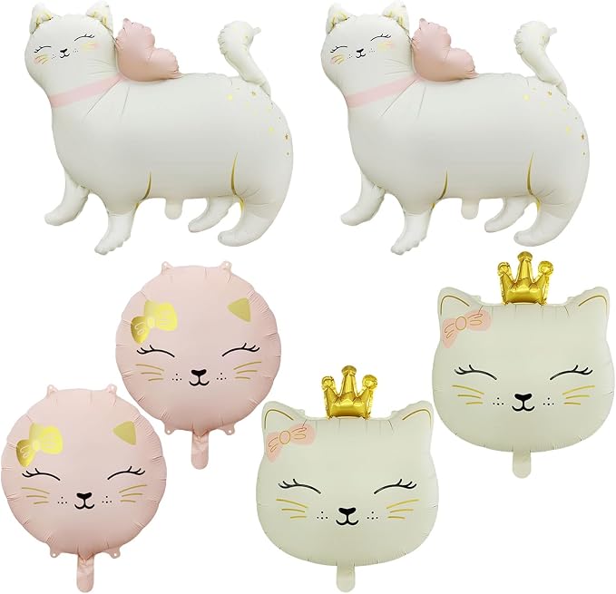 6 Pcs Cat Foil Balloons Giant Cute Pet Cat Balloons Crown Kitty Cat Head by YiYou