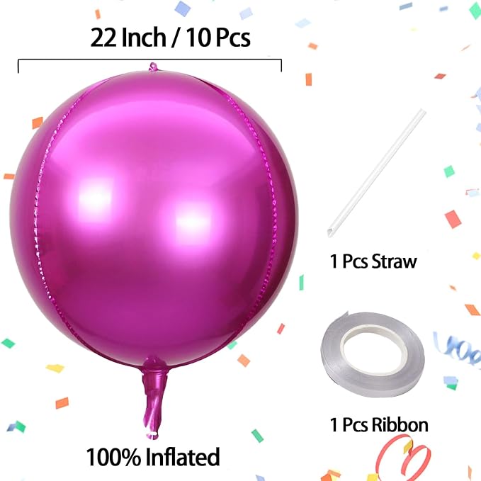 10 Pcs 22 Inch Hot Pink Mylar Balloons, Large 4D Giant Round Foil Balloon Big - Image 4