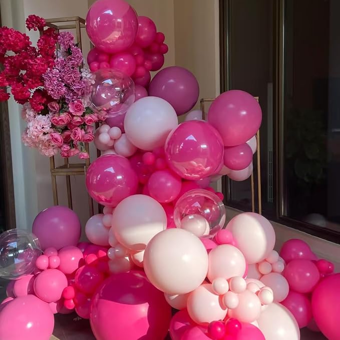 100pcs Light and Hot Pink Balloons 12 Inch w/Ribbon - Image 6