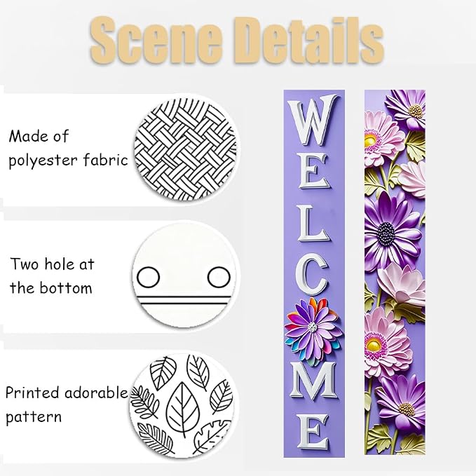 Porch Banners 71x12 Inch Welcome Purple Floral Spring Summer Decor | Lavender - Image 7