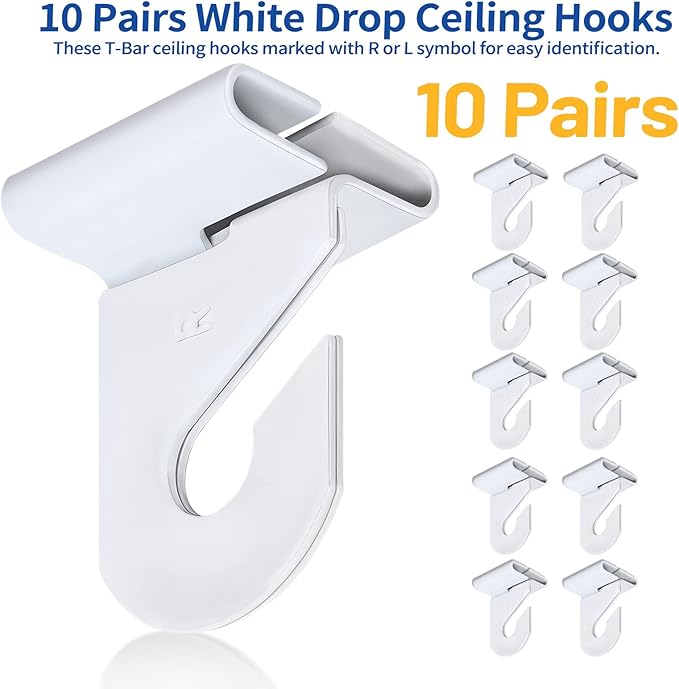 10 Pairs Drop Ceiling Hooks for Hanging, Suspended Track Ceiling Tile Clips - Image 2