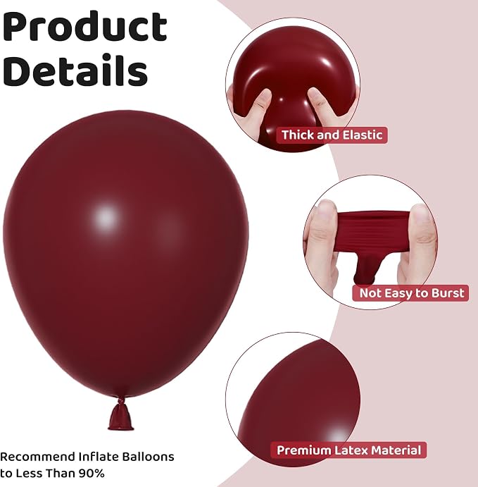 Ouddy Party 129Pcs Burgundy Balloons Different Sizes 18 12 10 5 Inch | 6Pcs 18” - Image 3