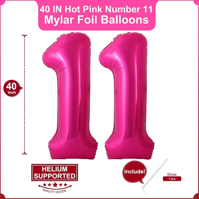 40 Inch Hot Pink 11 Balloons Giant Number 11 Balloons Hot Pink 11 Birthday - Image 2