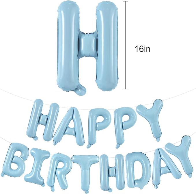 TONIFUL 16 Inch Pastel Blue Happy Birthday Balloons Banner Decor - Image 2