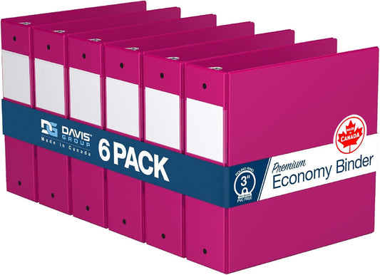 Premium Economy 6-Pack 3-Ring Binders for School or Office, Round-Ring Binders, 3 Inch, Pink