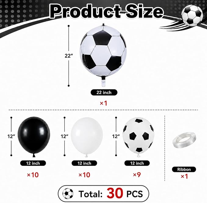 Soccer Balloons, 12 Inch Black White Latex Balloons - Image 2