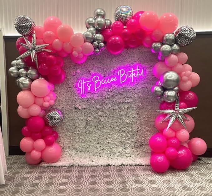 Paready Pink Balloons Set, 12 Inch Confetti Balloon Metallic Silver Party - Image 5